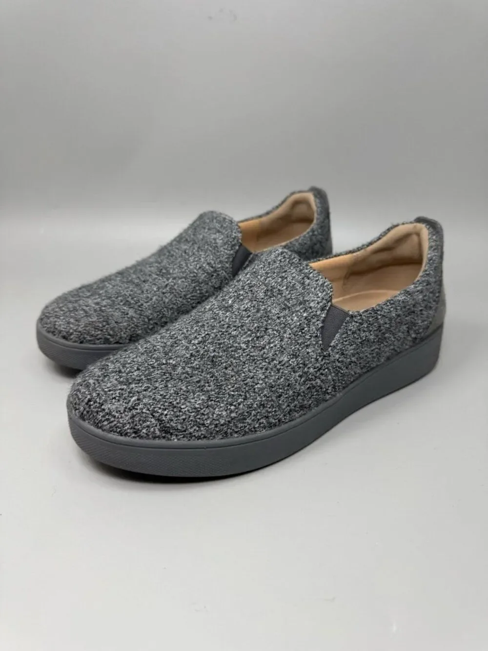 Fitflop Rally Women’s Sz 8 Merino Wool Love Gray Slip On Comfort Sneakers